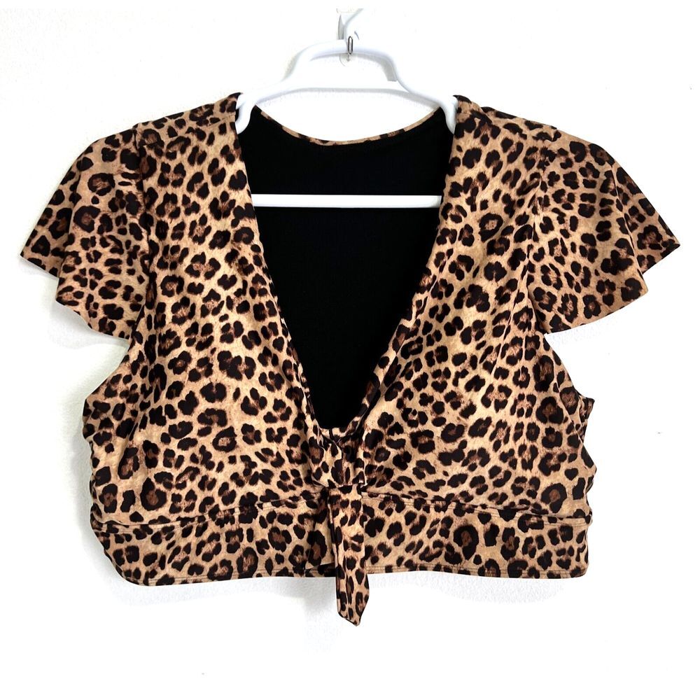 Torrid Women's Plus Size 3  Padded Tiger Print Bikini Top Lace‎ Ruffle Flounce